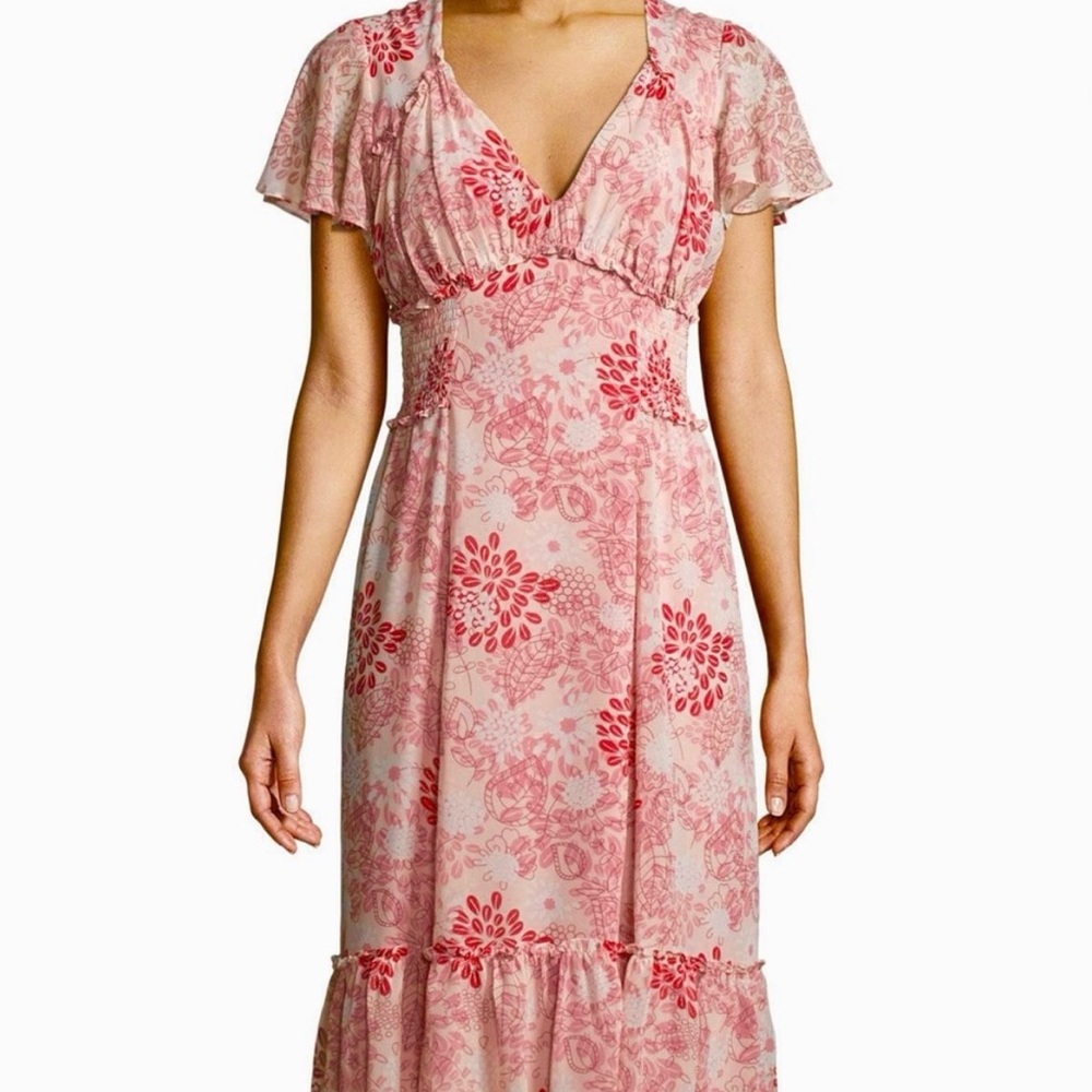 NWT Max Studio Blush and Red Floral Maxi Dress-size Small